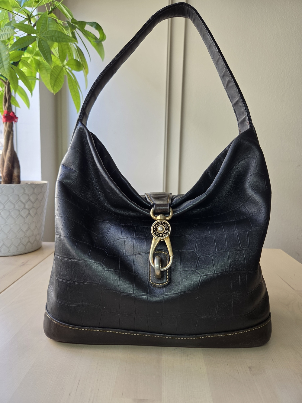 Dooney & Bourke  Croc Embossed Black and Brown  Logo Lock Purse Bag